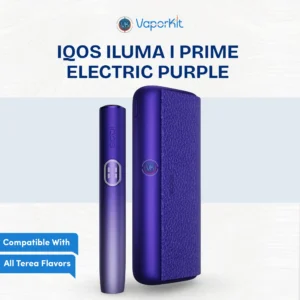 IQOS ILUMA i Prime Electric Purple device with touch screen and iridescent wrap in Dubau or UAE