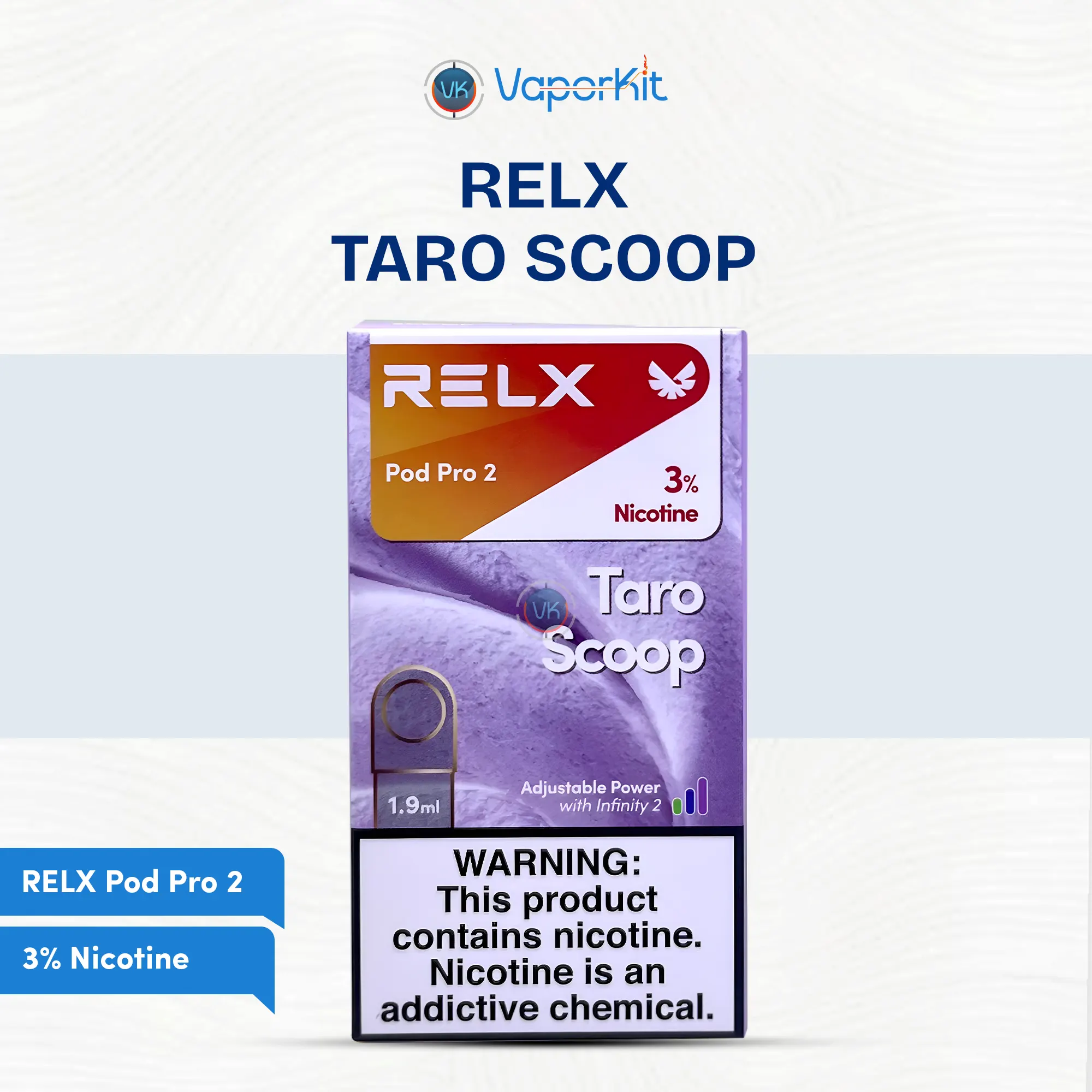 RELX Pod Pro 2 Taro Scoop 3% pod with smooth creamy flavor ready for use in UAE