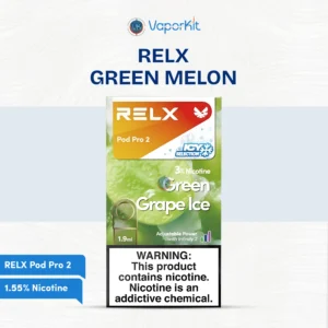 Relx Pod Pro 2 Green Melon 1.55% vape pod with fresh green melon flavor and 1.55% nicotine for smooth vaping