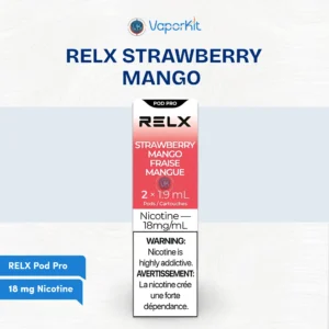 RELX Pod Pro Strawberry Mango 18mg pods highlighting juicy strawberry and mango in Sharjah City, UAE